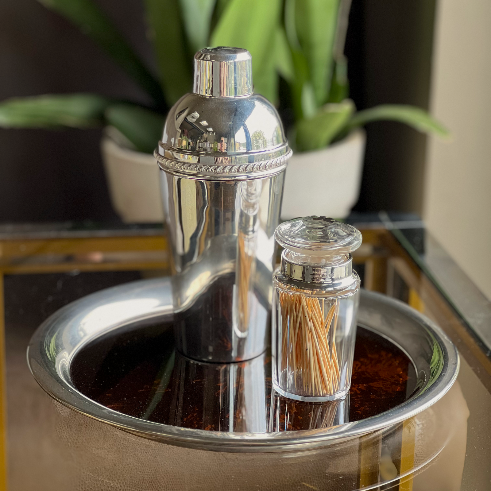 Large Silver Plated Cocktail shaker with Lemon Squeezer