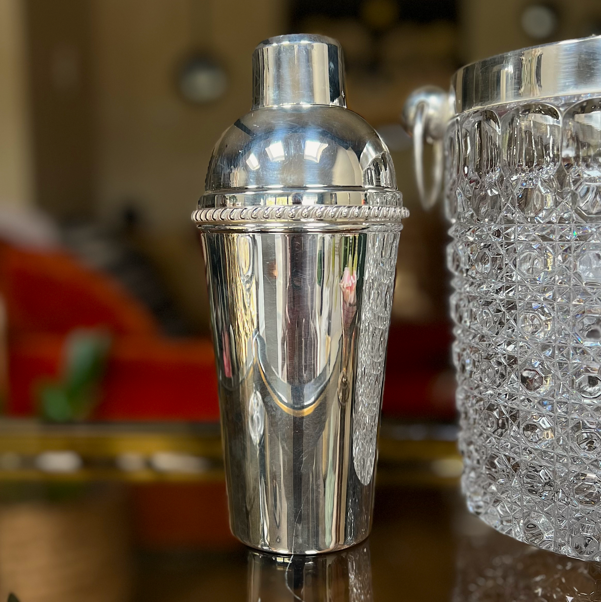Large Silver Plated Cocktail shaker with Lemon Squeezer
