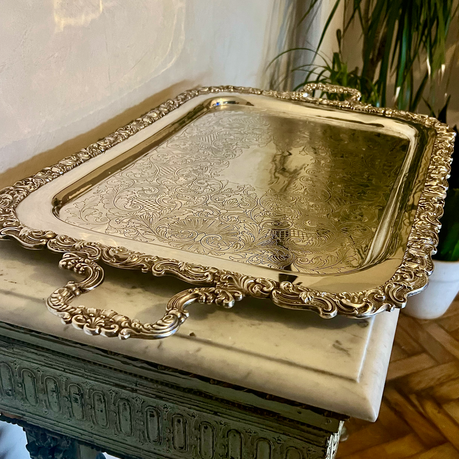 Decorative Large Silver Serving Drinks Tray