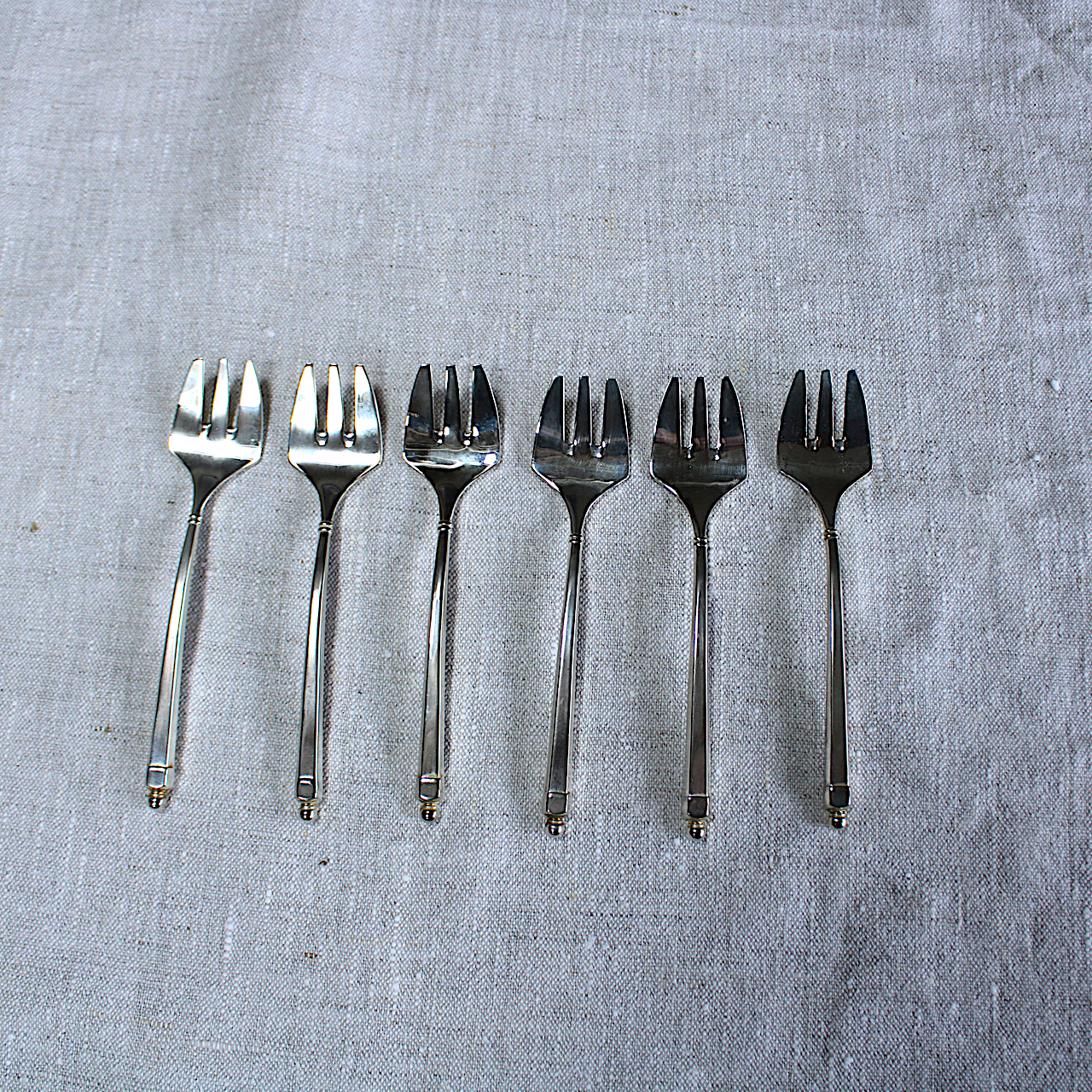 Silver Oyster forks Contemporary Design Boxed with Silver and Gold Ball