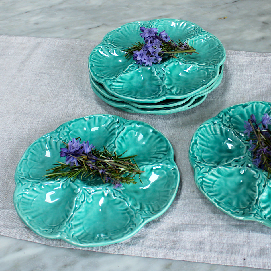 French 'Gien' Turqoise Oyster Plates