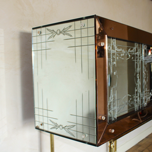 Venetian Drinks Cabinet in Rose Etched glass with Glass Florettes & floral Etching