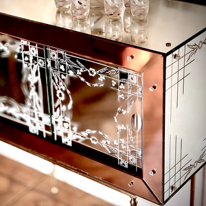 Venetian Drinks Cabinet in Rose Etched glass with Glass Florettes & floral Etching