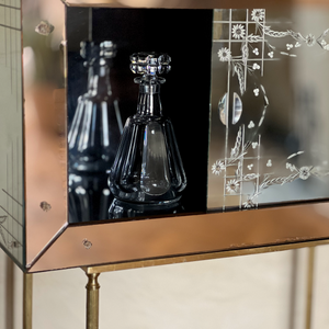 Venetian Drinks Cabinet in Rose Etched glass with Glass Florettes & floral Etching