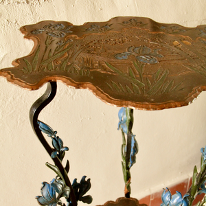 West German Beautiful Cast Iron Étagère Table with Decorative Floral Legs and Hand Painted 1920's