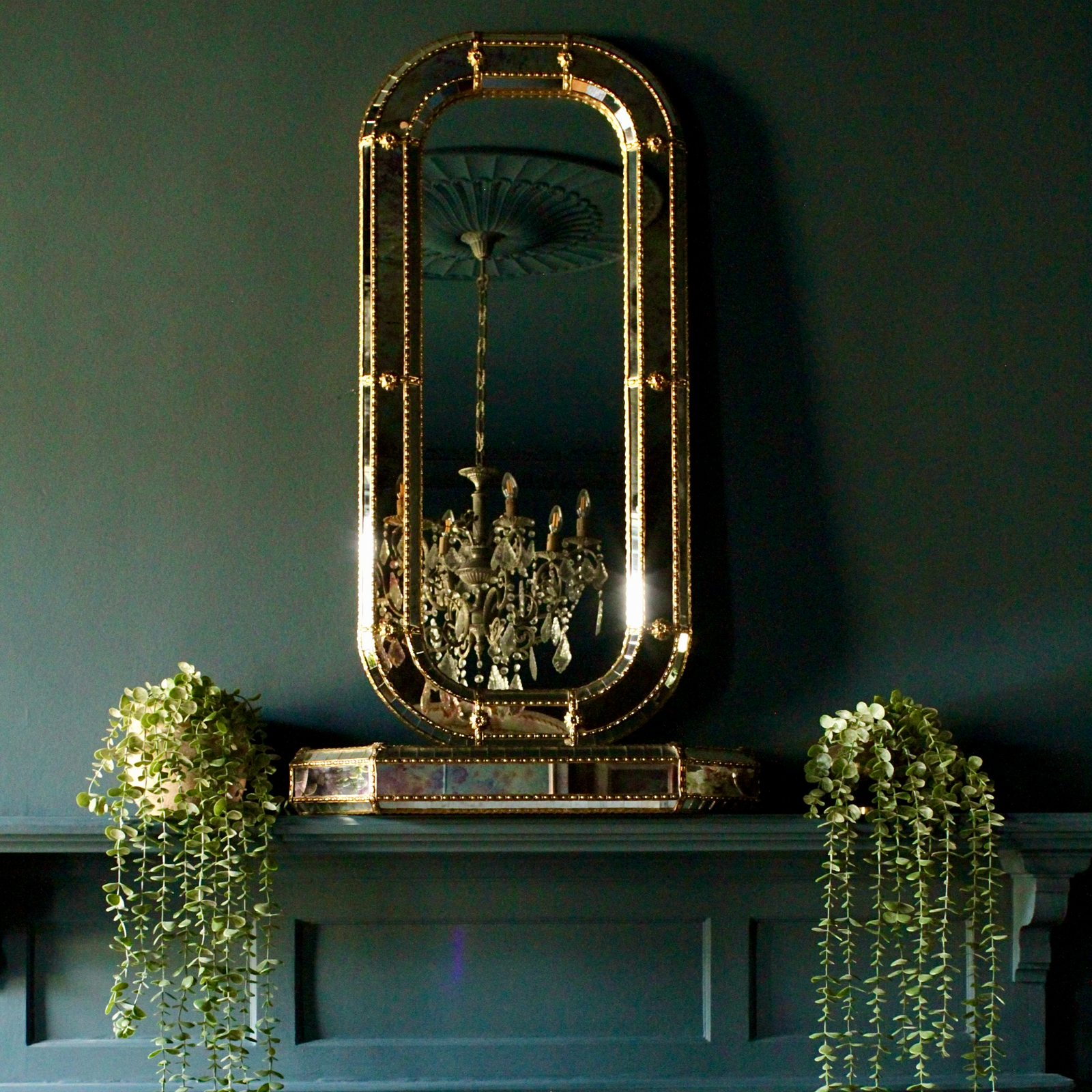 Gorgeous Belgian Faux Foxed Gilt Mirror and Console Shelf