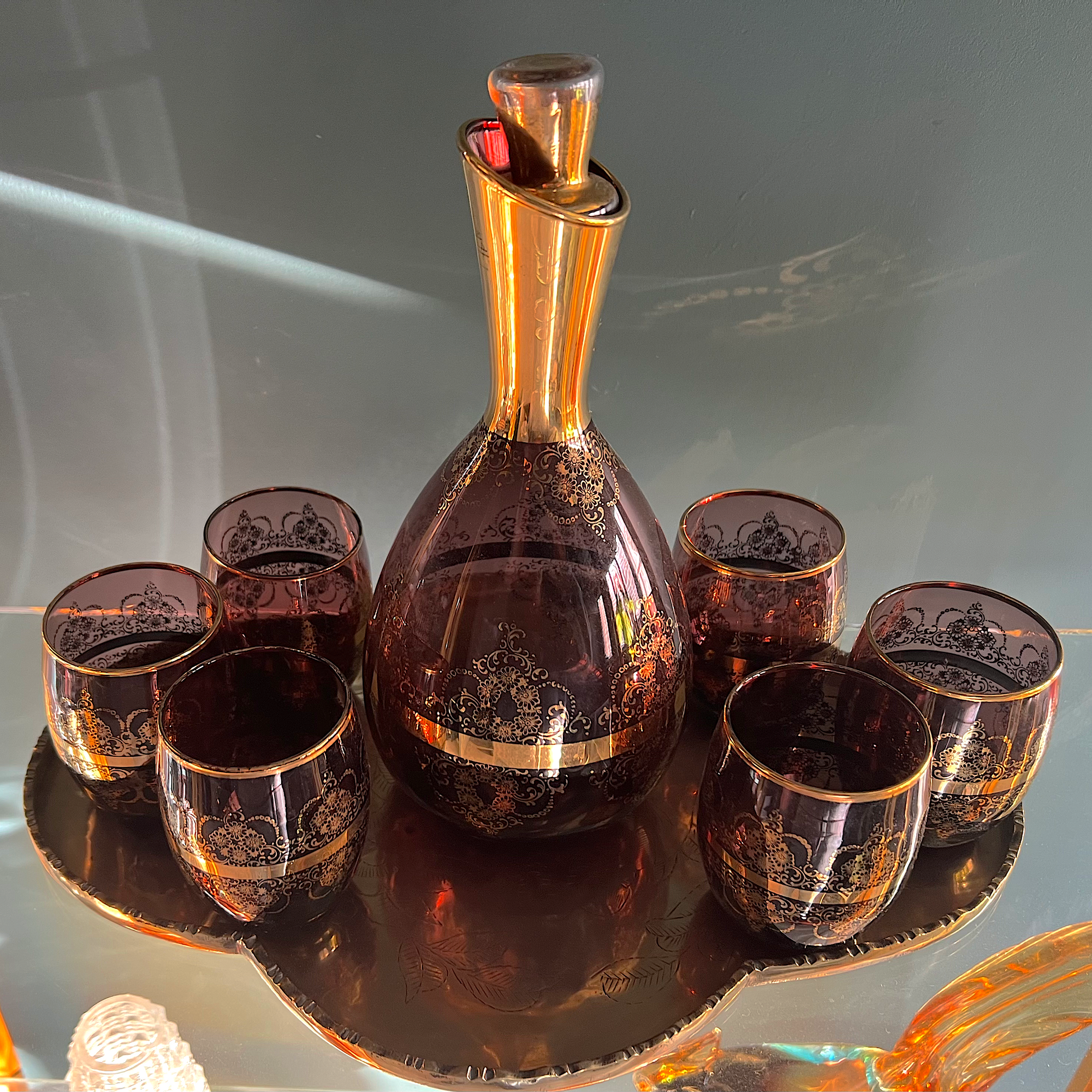 Murano Decanter and glasses set Venetian style